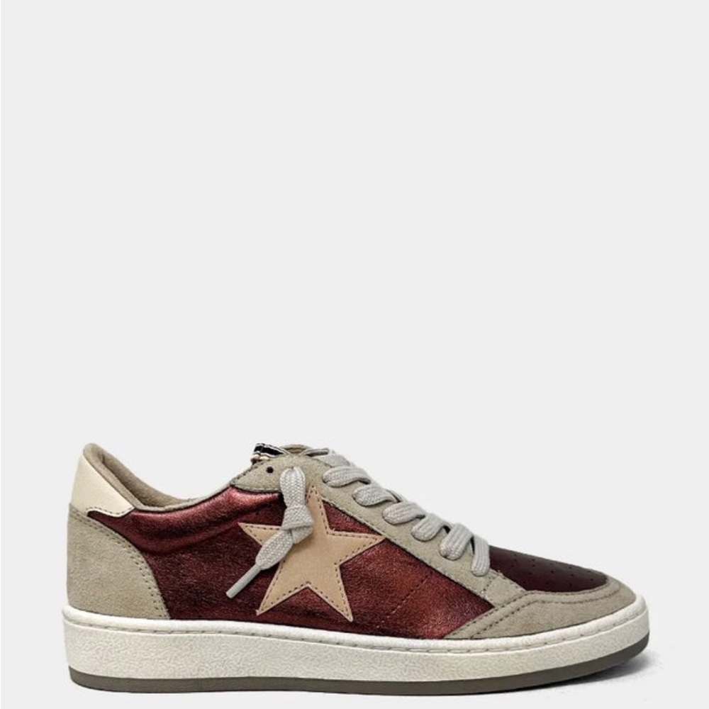 ShuShop Burgundy and Beige Star Sneakers